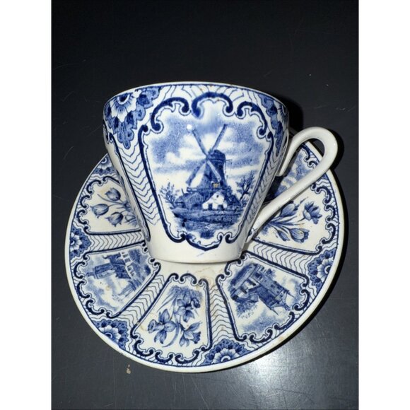 Vintage Royal Sphinx Maastricht Holland Cup & Saucer Windmill Tulips Sailboat - Picture 3 of 8
